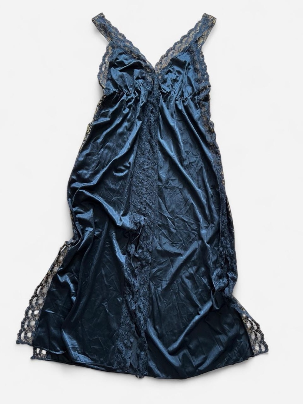 Vintage Black Lace Inset Slip Maxi Dress Nightgown Delicate Retro Dark Romantic